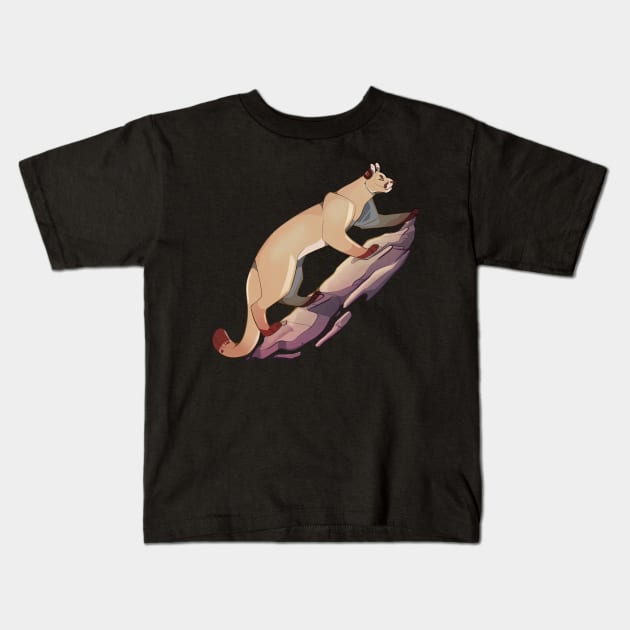 Mountain Lion Climbing Kids T-Shirt by larkspurhearts